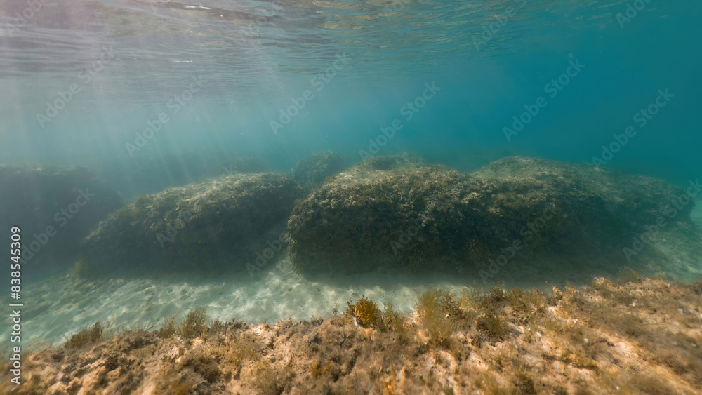 Actioncam underwater seascape capture during snorkeling at croatia, adriatic sea