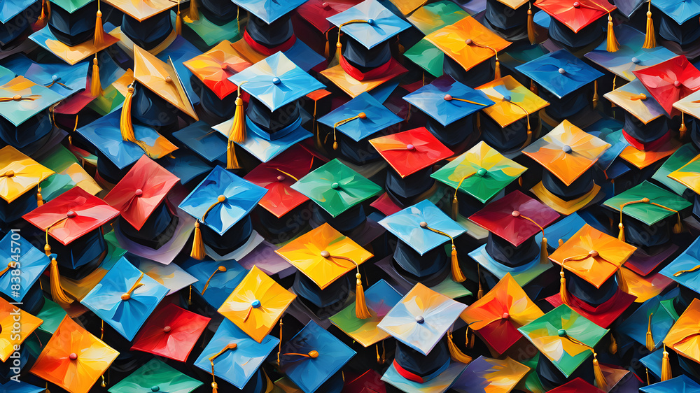 Fototapeta premium Graduation hat background pattern Generative AI