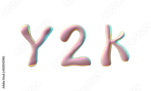 3D glossy pink capital letters Y 2 K, liquid holo surface, vector Y2K font volume spilled polish, plastic flux bubble