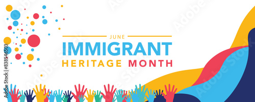 June is Immigrant Heritage Month geometric shape pattern background design template. Holiday concept. use to background, banner, placard, card, and poster design template with text inscription. 