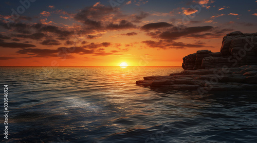 Stunning Ocean Sunset with Rocky Shoreline  