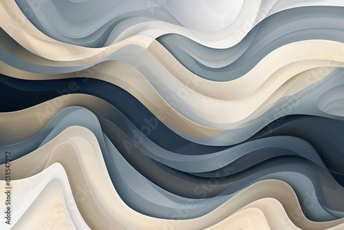 Abstract modern horizontal banner with dim gray, beige and dark gray colors. fluid curved flowing waves and curves for poster or canvas