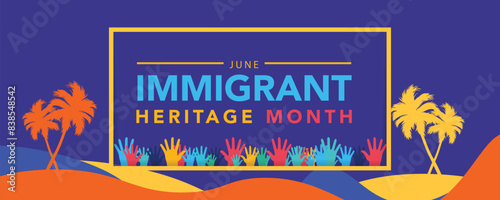 June is Immigrant Heritage Month geometric shape pattern background design template. Holiday concept. use to background, banner, placard, card, and poster design template with text inscription.
