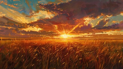 Keuken achterwand Bruin Summer Hunting. Sunset over Western Prairie Field with Colorful Sky and Tall Grass  © Olena