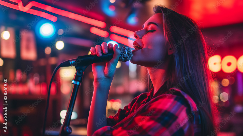 Female Singer Performing in a Vibrant, Neon-Lit Bar
Female Singer Performing in a Vibrant, Neon-Lit Bar