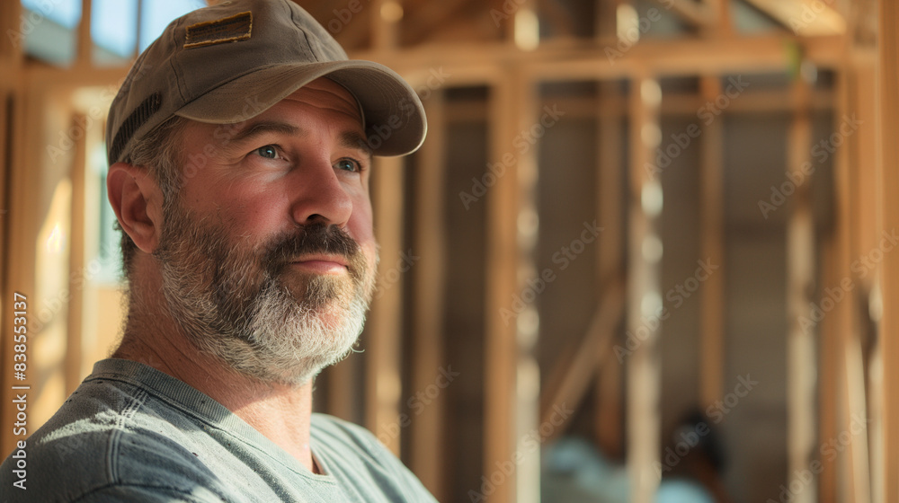 Portrait of a Confident Bearded Man in a Partially Built Wooden House
Portrait of a Confident Bearded Man in a Partially Built Wooden House