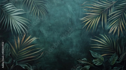 Beautiful nature background of vertical garden with tropical green leaf. Mural wallpaper. AI generated illustration © 3D