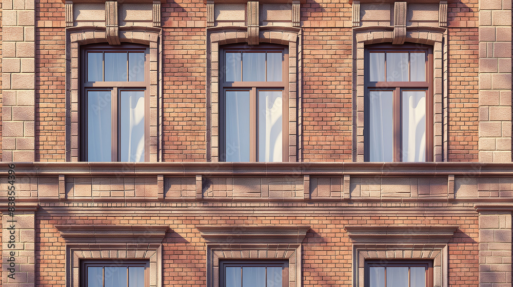 Obraz premium Facade of a vintage building with large windows, architectural details