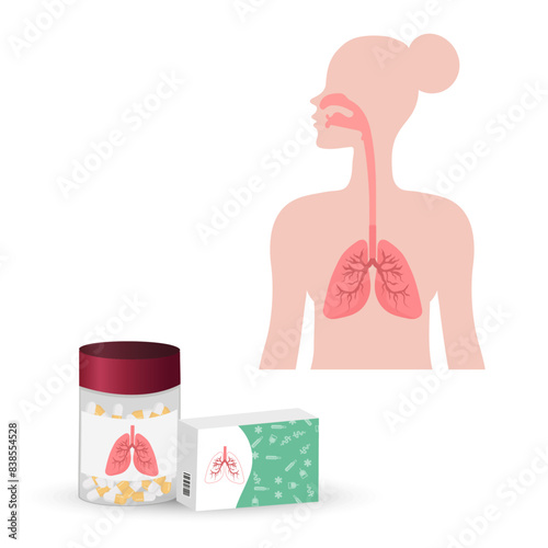 Healthy lungs with medicine pills