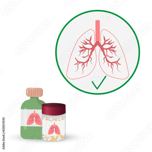 Healthy lungs with medicine pills