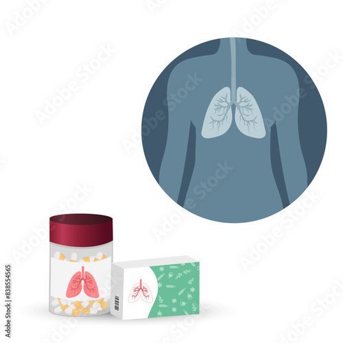 Healthy lungs x-ray with medicine pills