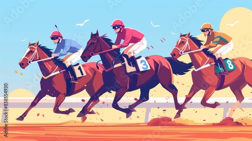 Jockeys sprinting on horses
