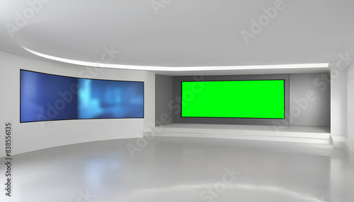 Television studio, virtual set set , ideal for green screen compositing.