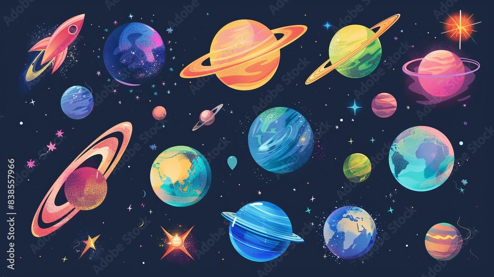 the Colorful galaxy space and planets 