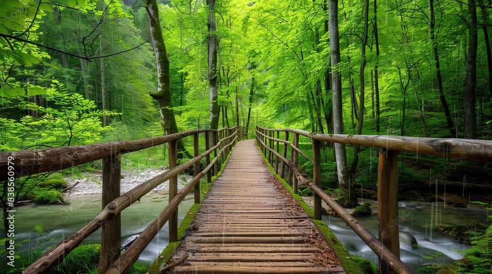 Scenic wooden bridge with a fence over a tranquil forest river, showcasing natural beauty and serenity.
Seamless looping 4k time-lapse virtual video animation background. Generated AI Scenic wooden bridge with a fence over a tranquil forest river, showcasing natural beauty and serenity.
Seamless looping 4k time-lapse virtual video animation background. Generated AI