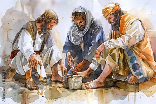 Jesus Washing Feet Illustration: Maundy Thursday Biblical Art