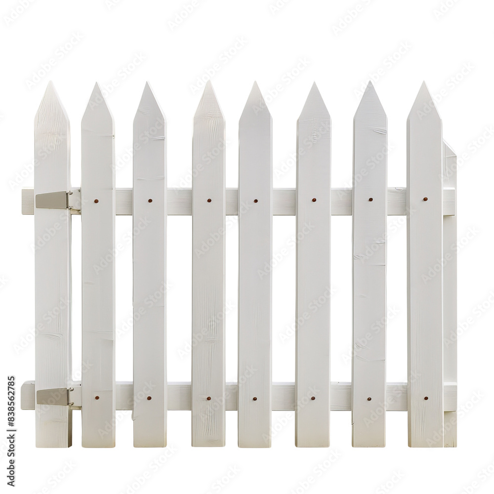 white picket fence segment, isolated on white background, transparent background white picket fence segment, isolated on white background, transparent background