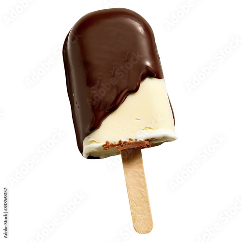 vanilla ice cream bar dipped in rich chocolate, isolated on white background, transparent background