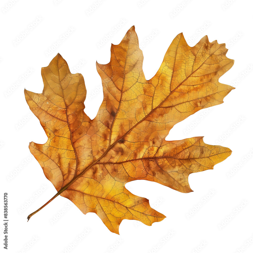 High-resolution image of a single, autumn-colored oak leaf with intricate isolated on white background, transparent background High-resolution image of a single, autumn-colored oak leaf with intricate isolated on white background, transparent background