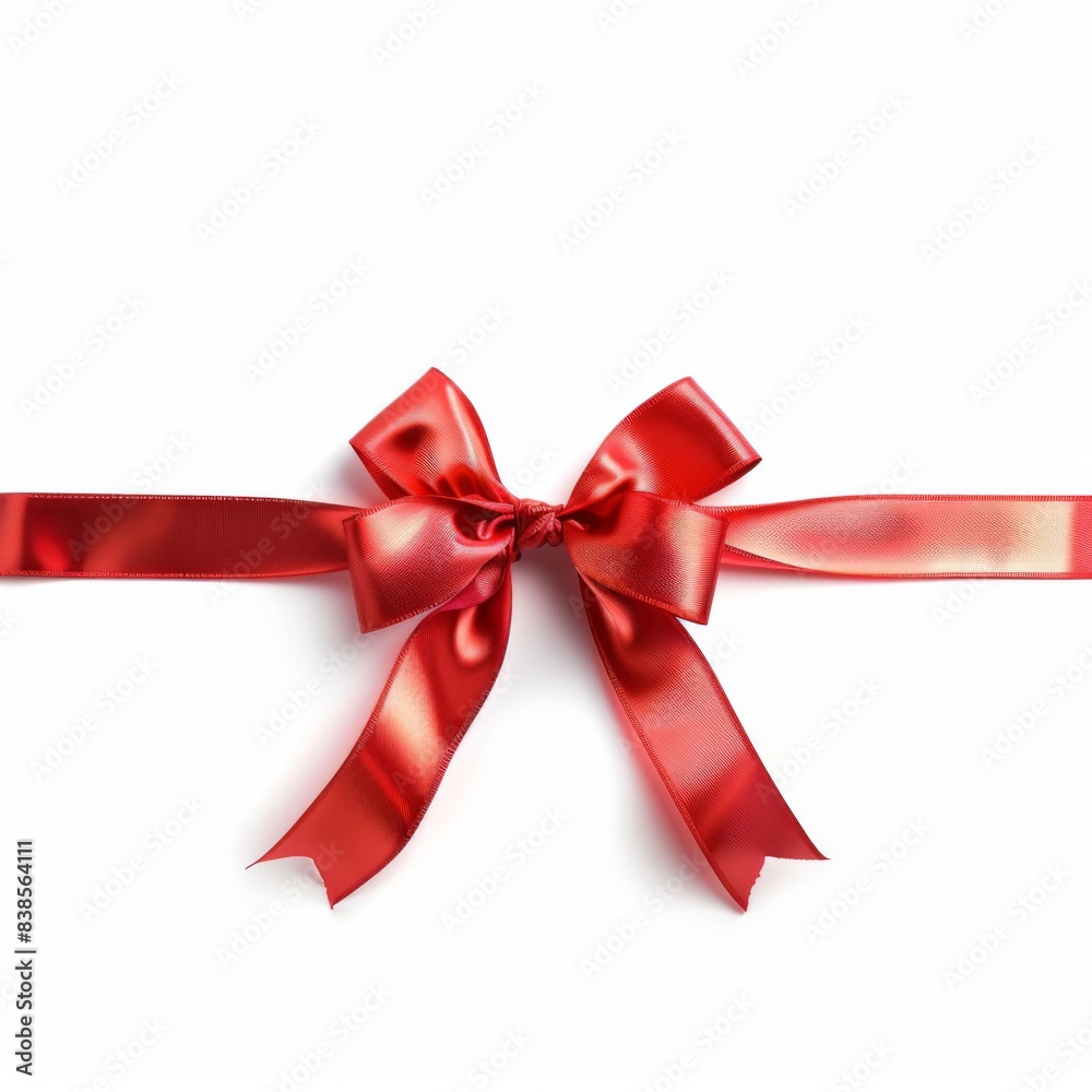Red bow ribbon with ribbon for card isolated on white background. Holiday decoration Red bow ribbon with ribbon for card isolated on white background. Holiday decoration