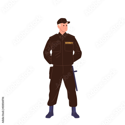 Bank security man officer cartoon character guarded financial operation and personal safety