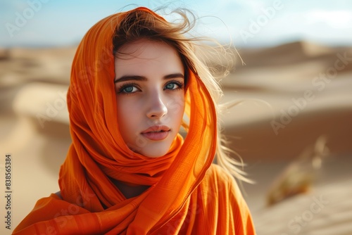 Desert Background  Biblical Character in Orange Shawl