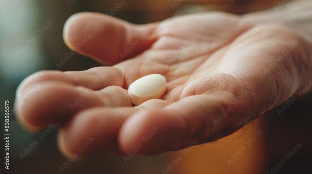 A man holding a pill in his hand with the other, AI A man holding a pill in his hand with the other, AI