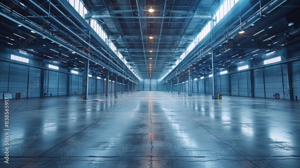 A large warehouse with a lot of lights and windows, AI A large warehouse with a lot of lights and windows, AI