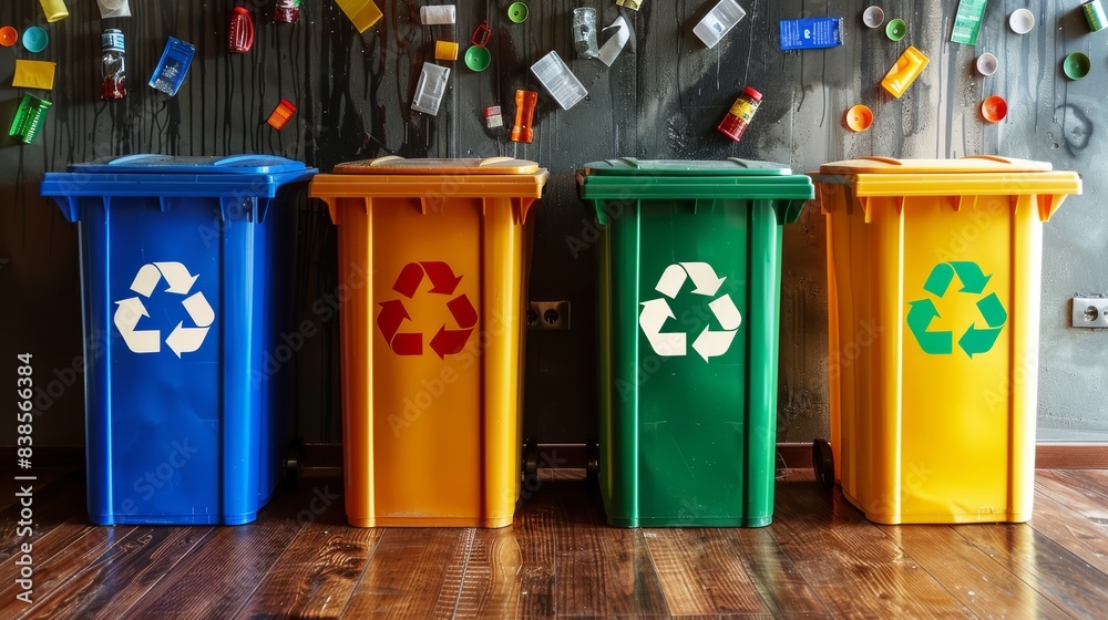 four-colorful-recycling-bins-marked-with-recycling-symbols-promoting