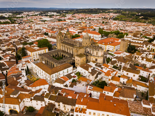 Cityscape of Evora town with famous Cathedral Se de Evora, Spain photo