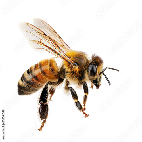 a stunning bee is flying, isolated on transparent background, macro, incredible pollinator. PNG Format