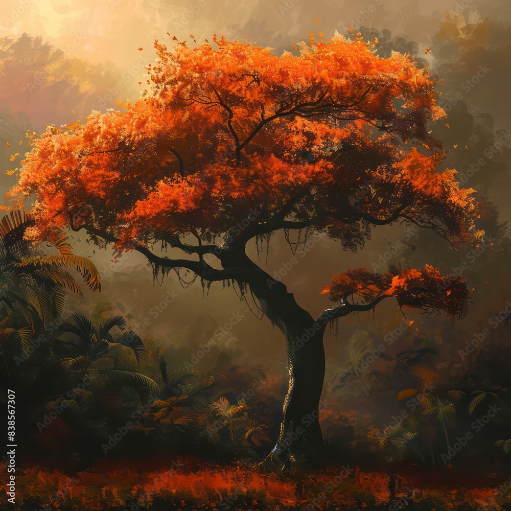 Orange Autumn Tree Painting - AI Generated Orange Autumn Tree Painting - AI Generated