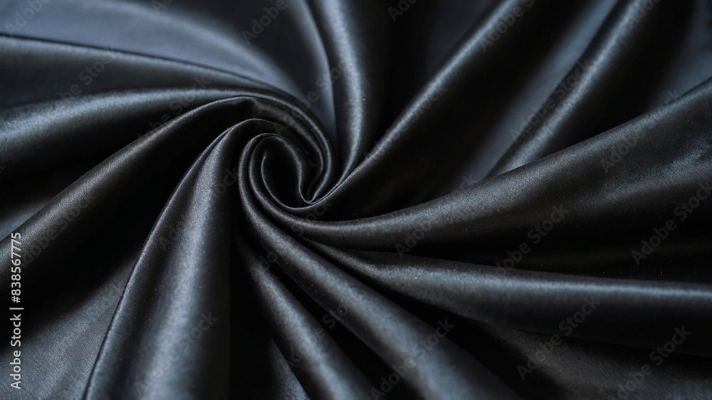 Fototapeta premium Empty smooth black silk fabric folded cloth background, luxurious fabric textile decoration for poster, banner or cover design,