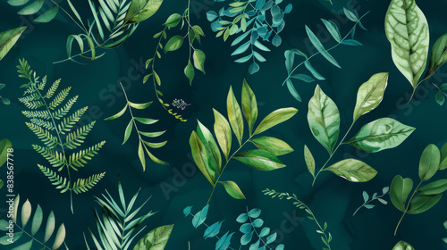 Tile green foliage pattern. Botanical design for wallpaper, fabric, digital backgrounds.