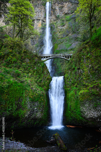 Iconc double drop at Multnomah Falls waterfall in Columbia Gorge