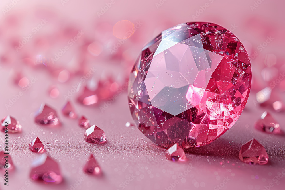 Ruby on a soft pink background. Concept of wealth and romance. Generative Ai. Ruby on a soft pink background. Concept of wealth and romance. Generative Ai.