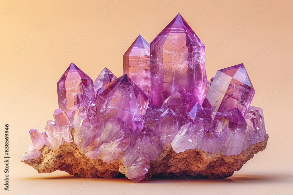 Fototapeta premium Amethyst on a pale yellow background. Concept of spirituality and calm. Generative Ai.