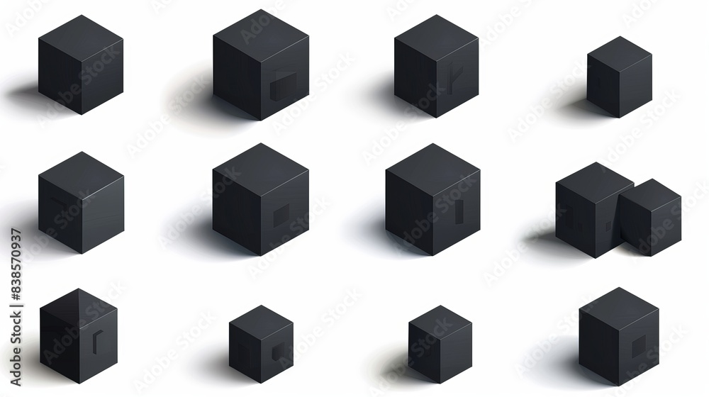Cube set vector icon isolated 3D box in various styles Black block symbol for web and app design