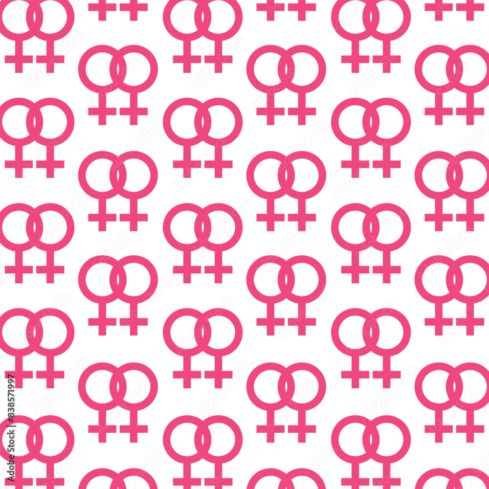 Vector seamless pattern with gender female symbols pink icon on a white background. LGBT flag, LGBT Pride Month, LGBT Pride. Female symbols icon logo design