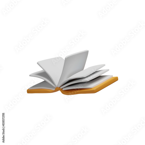 3D vector yellow open book icon on isolated background.