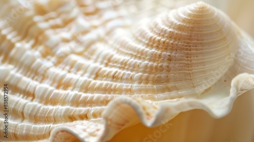 A closeup of a smooth creamcolored seashell with a velvety texture reminiscent of silk