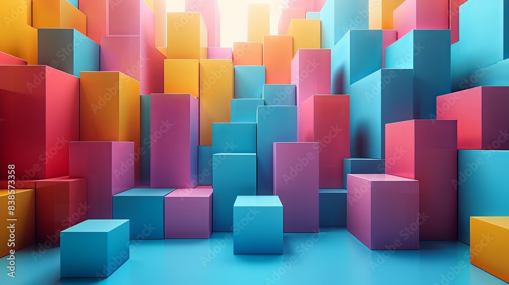 Graphic design element with abstract geometric background and isometric vector blocks for banner template or header