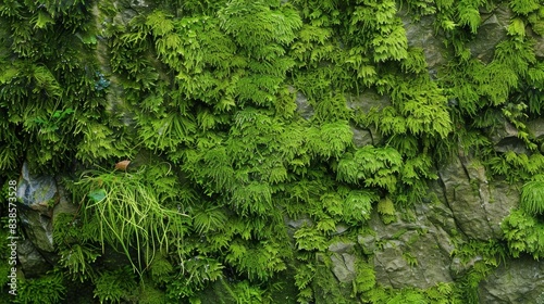 A closeup of a section of a stony cliffside covered in dense tangled moss its tiny tendrils weaving together to form a thick spongy layer of green