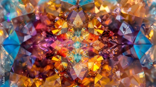 Colorful Kaleidoscope A closeup of a polished gemstone reveals a stunning kaleidoscope of colors with each hue blending seamlessly into the next. The intricate patterns and mesmerizin photo