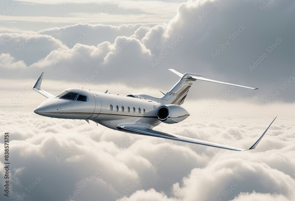 Fototapeta premium Powerful private executive jet ascending into the clouds, its impressive performance and advanced features showcasing the pinnacle of private aviation 