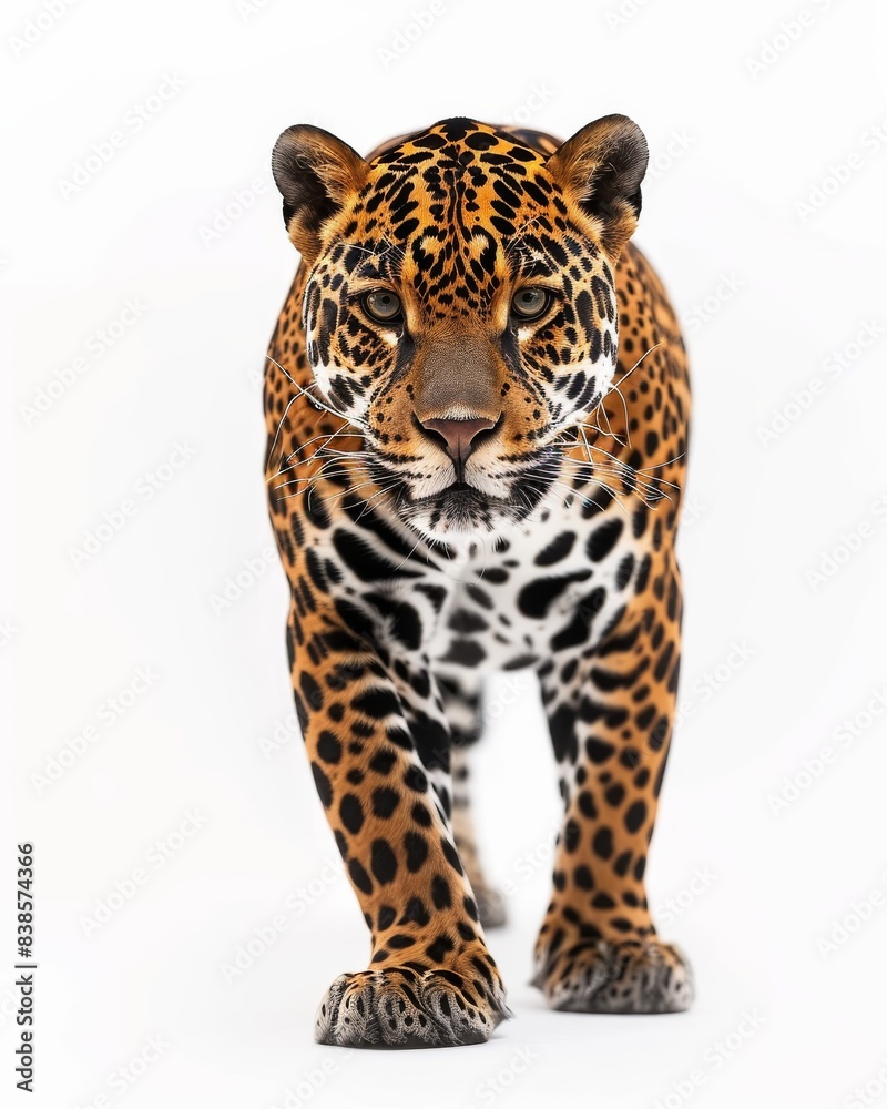 the East African Jaguar , white copy space on right Isolated on white background the East African Jaguar , white copy space on right Isolated on white background