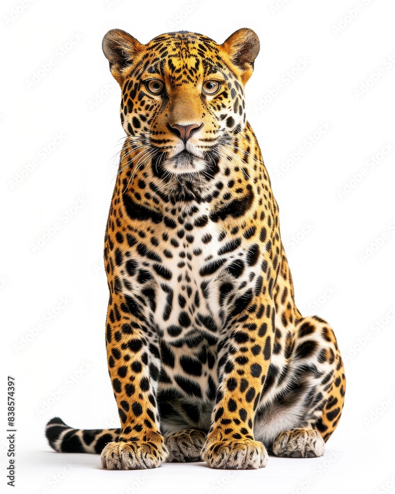 the East African Jaguar , white copy space on right Isolated on white background