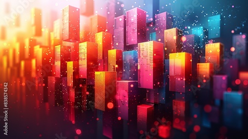 Graphic design element with abstract geometric background and isometric vector blocks for banner template or header