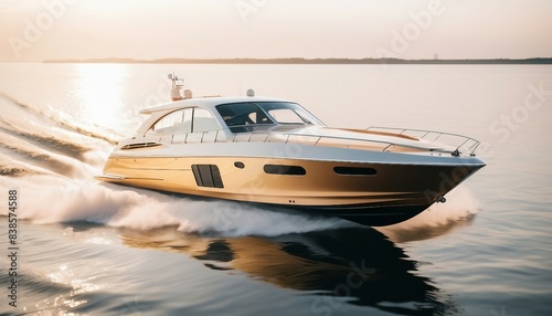 luxury speed boat vehicle yacht white, isolated white background   © abu