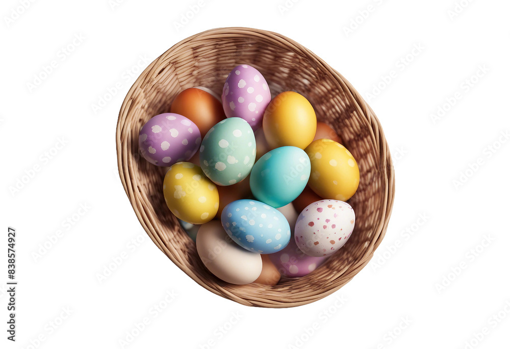 Colorful easter eggs in a basket isolated on transparent background Colorful easter eggs in a basket isolated on transparent background